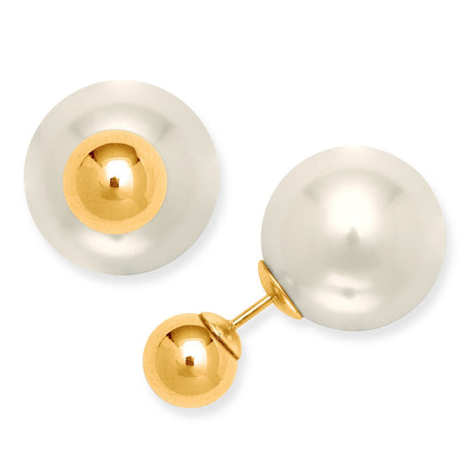 Sterling Silver GP 8mm Bead with 16mm Pearl Back Earrings