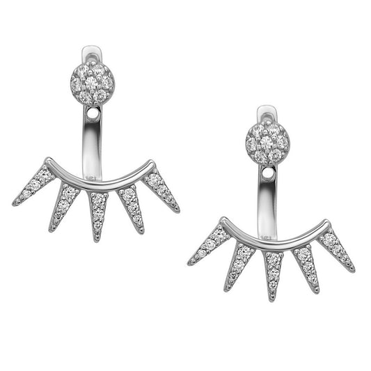 Sterling Silver Spiked CZ Back and Front Earrings