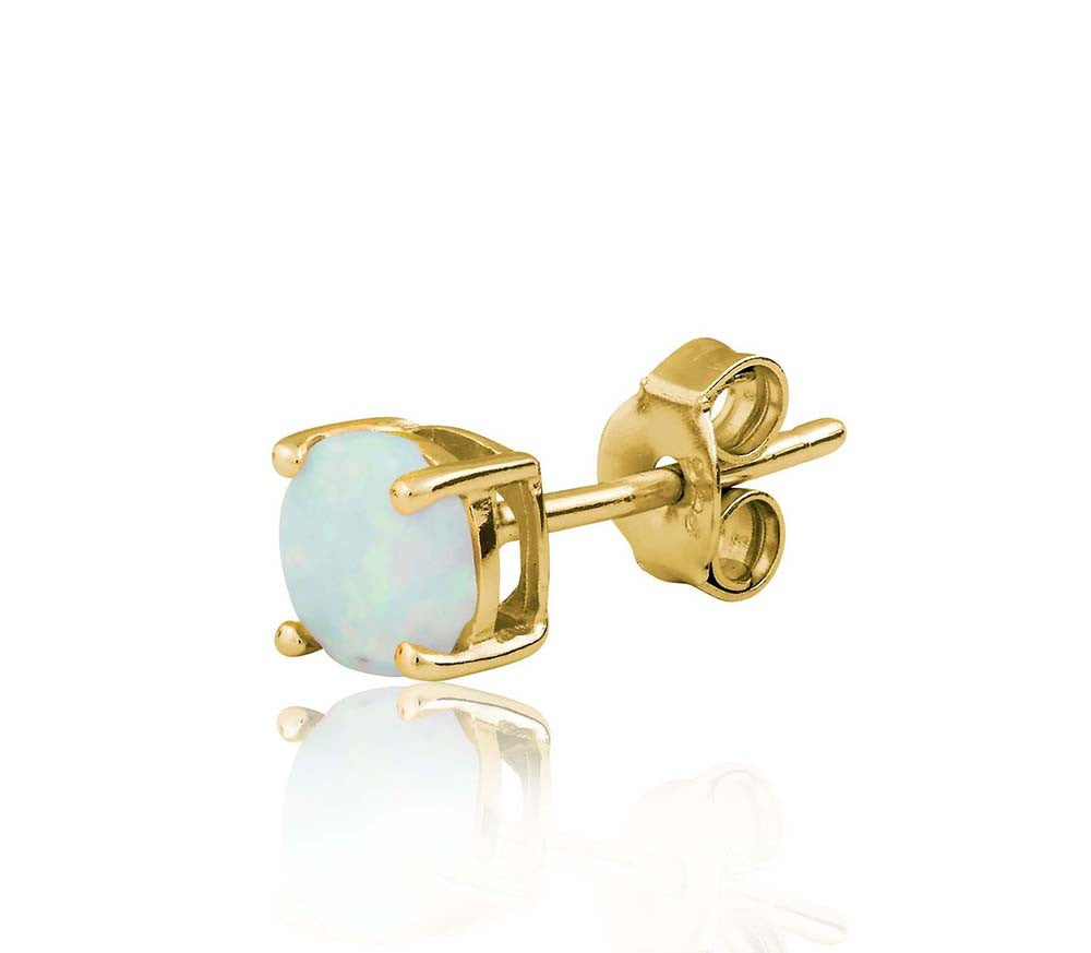 Sterling Silver 6mm White Opal Round Stud Earrings - Gold Pated