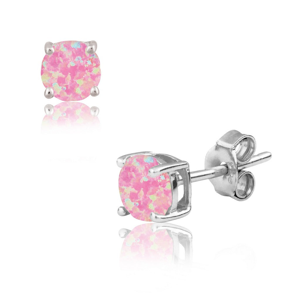 Sterling Silver Pink Opal Round Stud Earrings