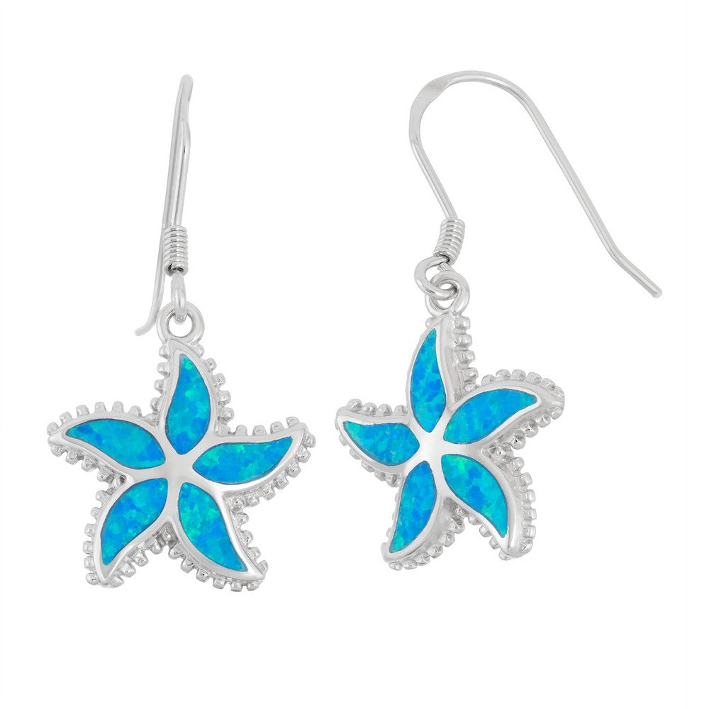 Sterling Silver Blue Inlay Opal Starfish Earrings