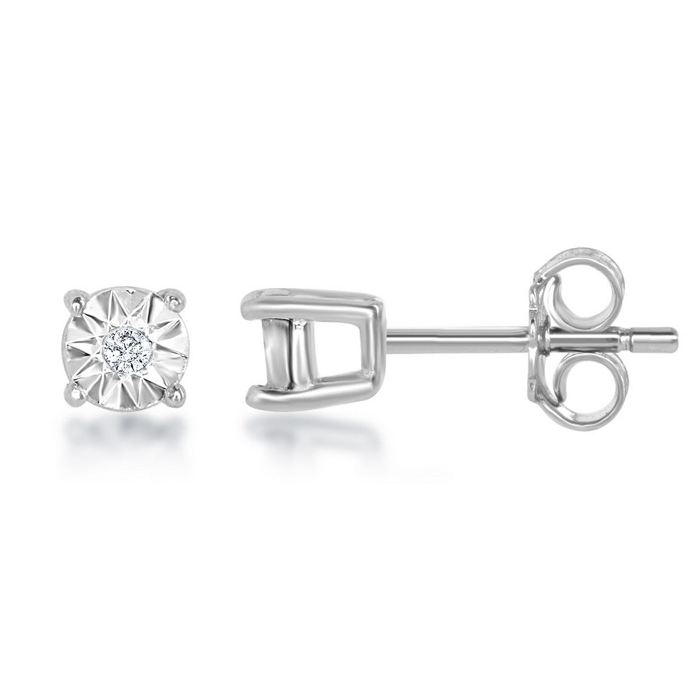 Sterling Silver Center Diamond 3MM Stud Earrings