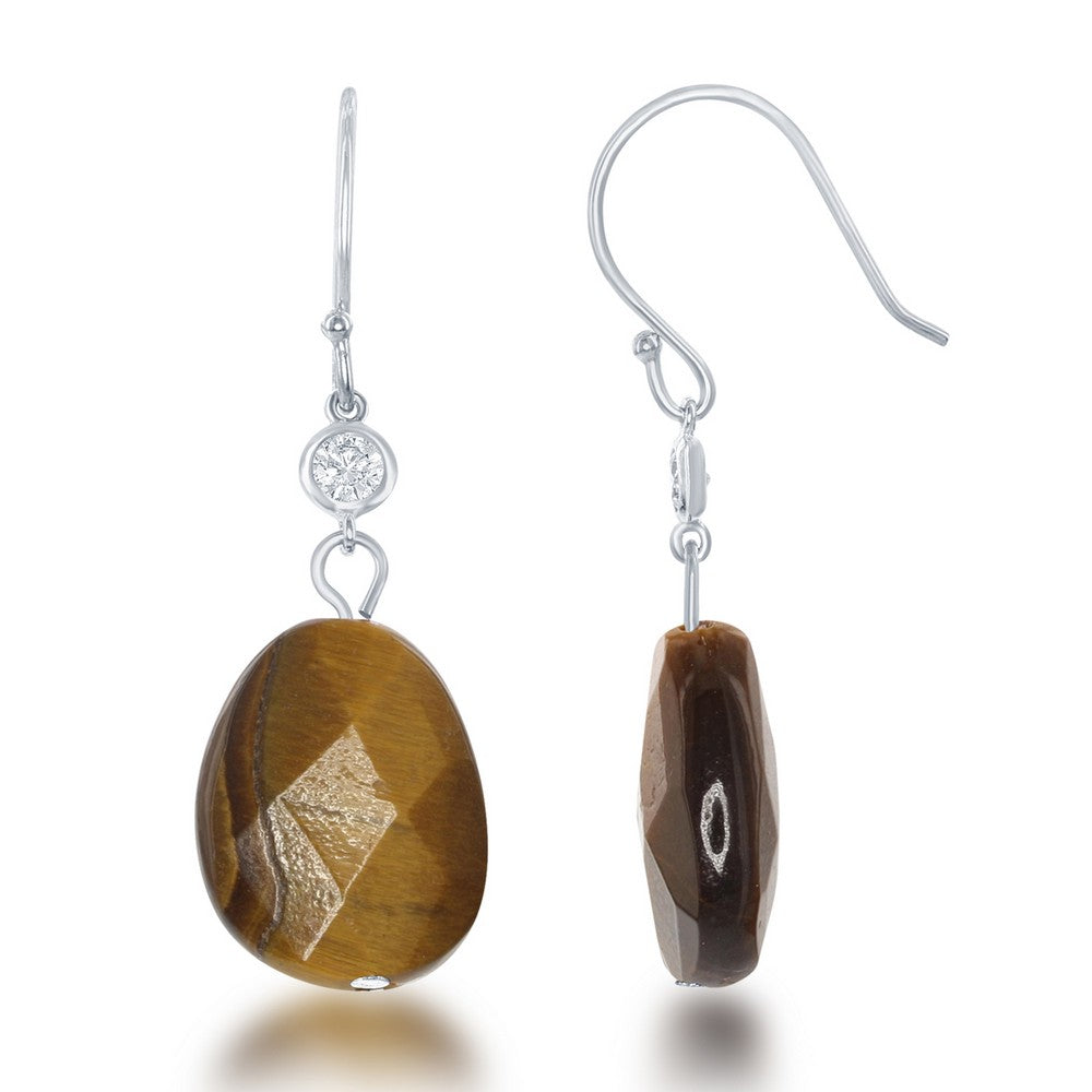 Sterling Silver Small CZ with Brown Tiger Eye Earrings