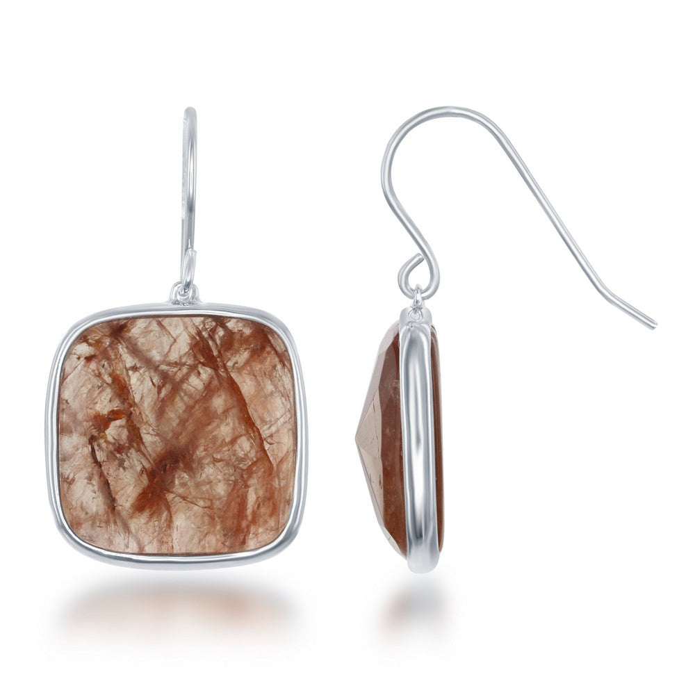 Sterling Silver Square Strawberry Quartz Earrings