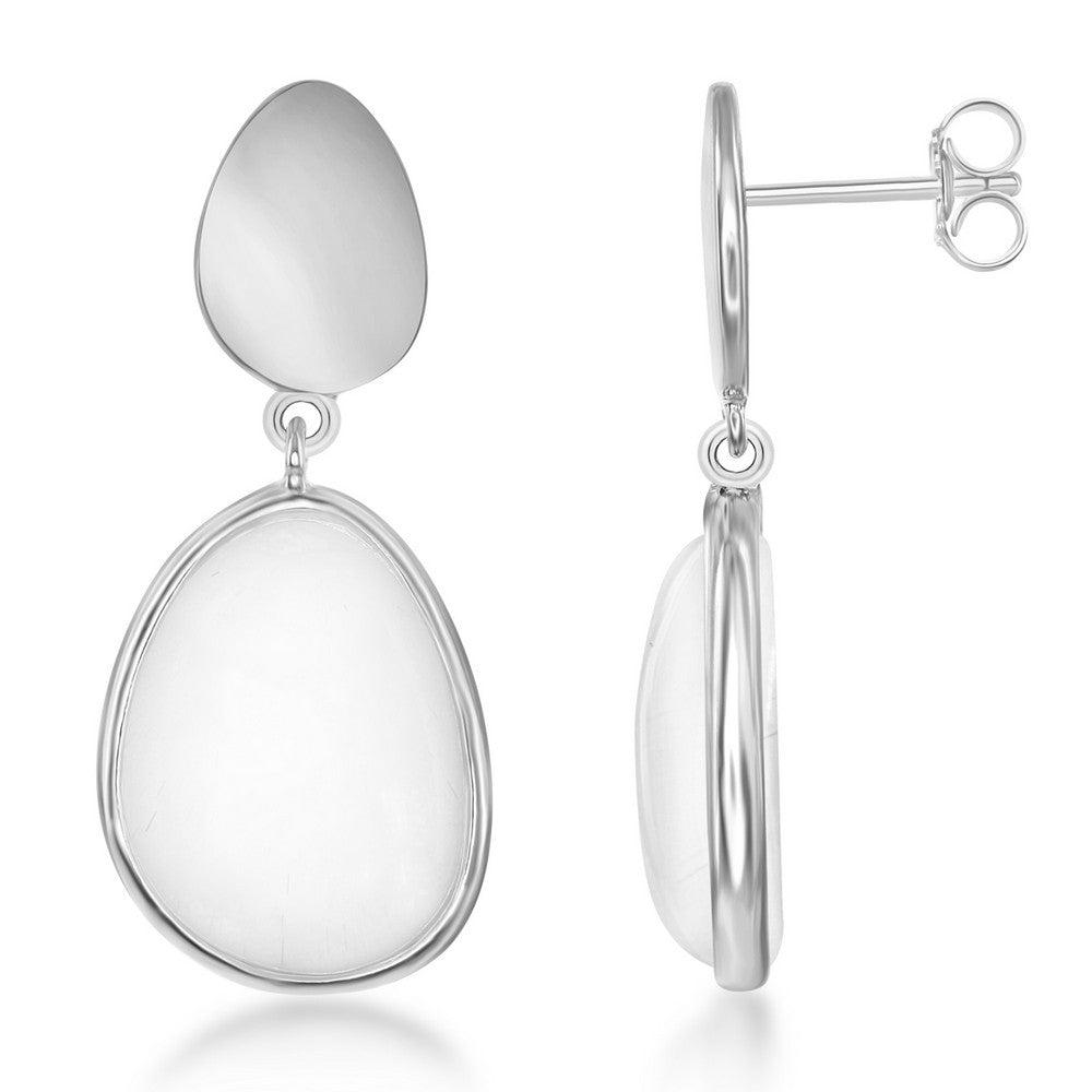 Sterling Silver Teardrop White Agate Earrings