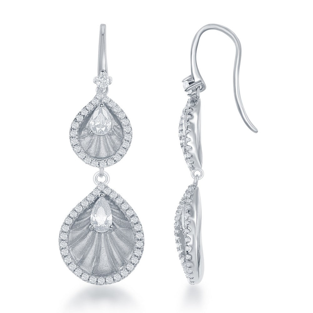 Sterling Silver Double CZ Teardrop Earrings