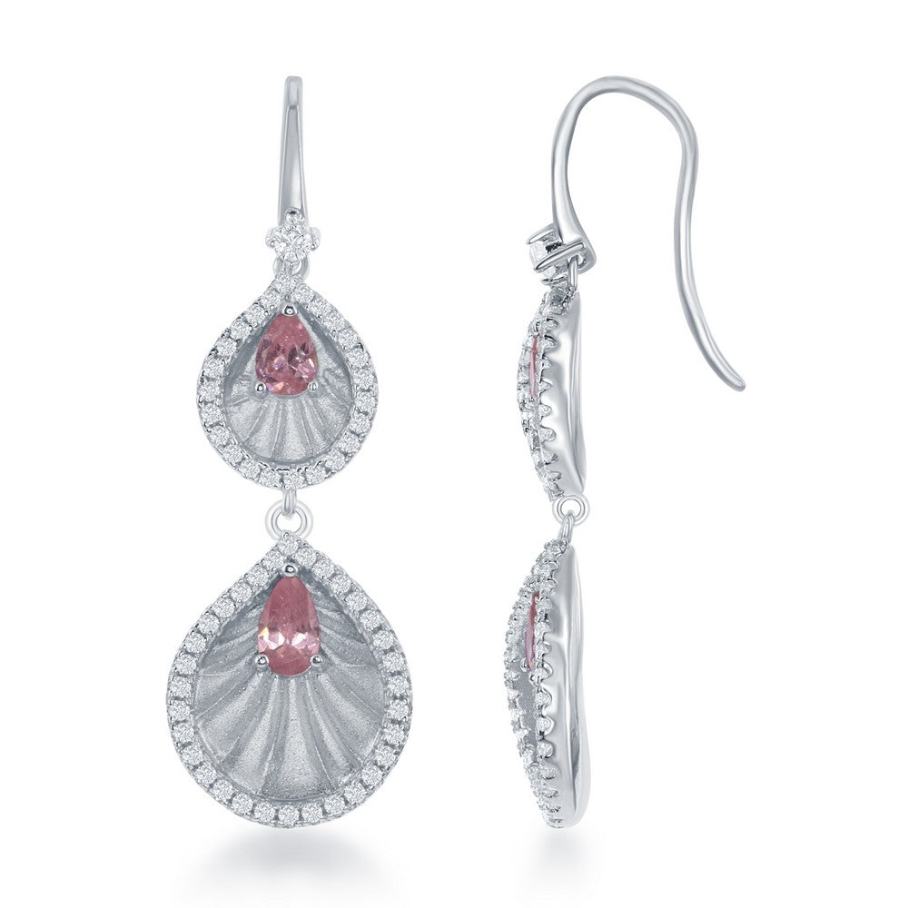 Sterling Silver Pink Double CZ Teardrop Earrings