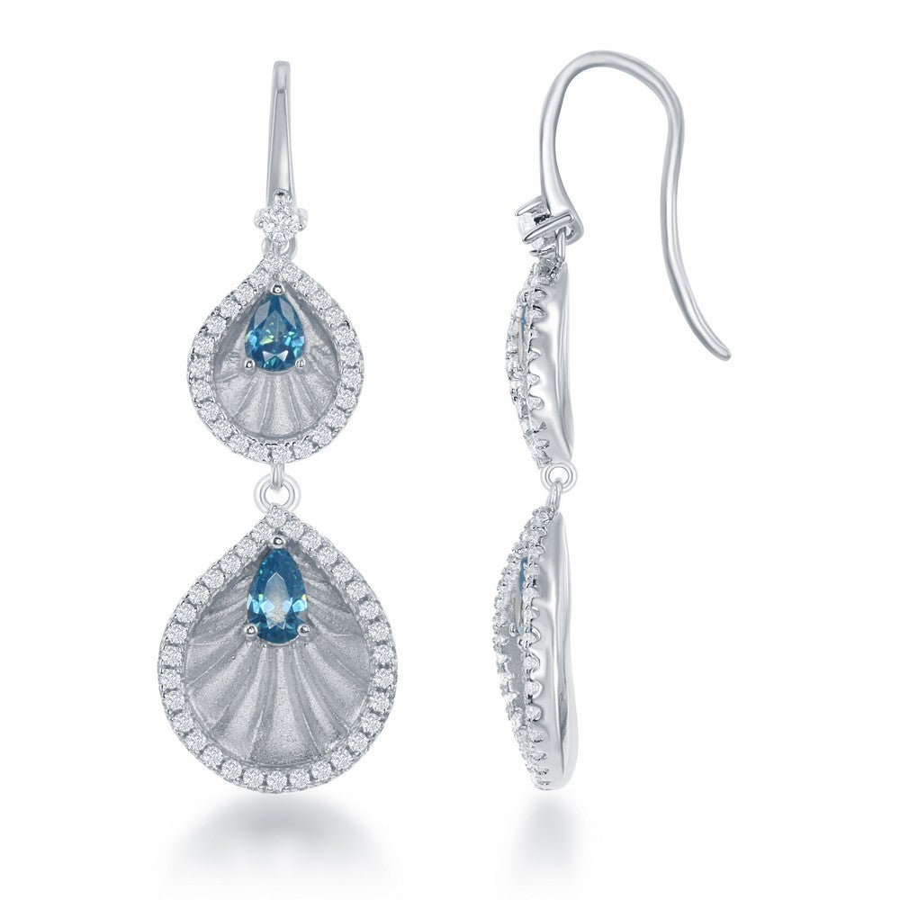 Sterling Silver Blue Double CZ Teardrop Earrings