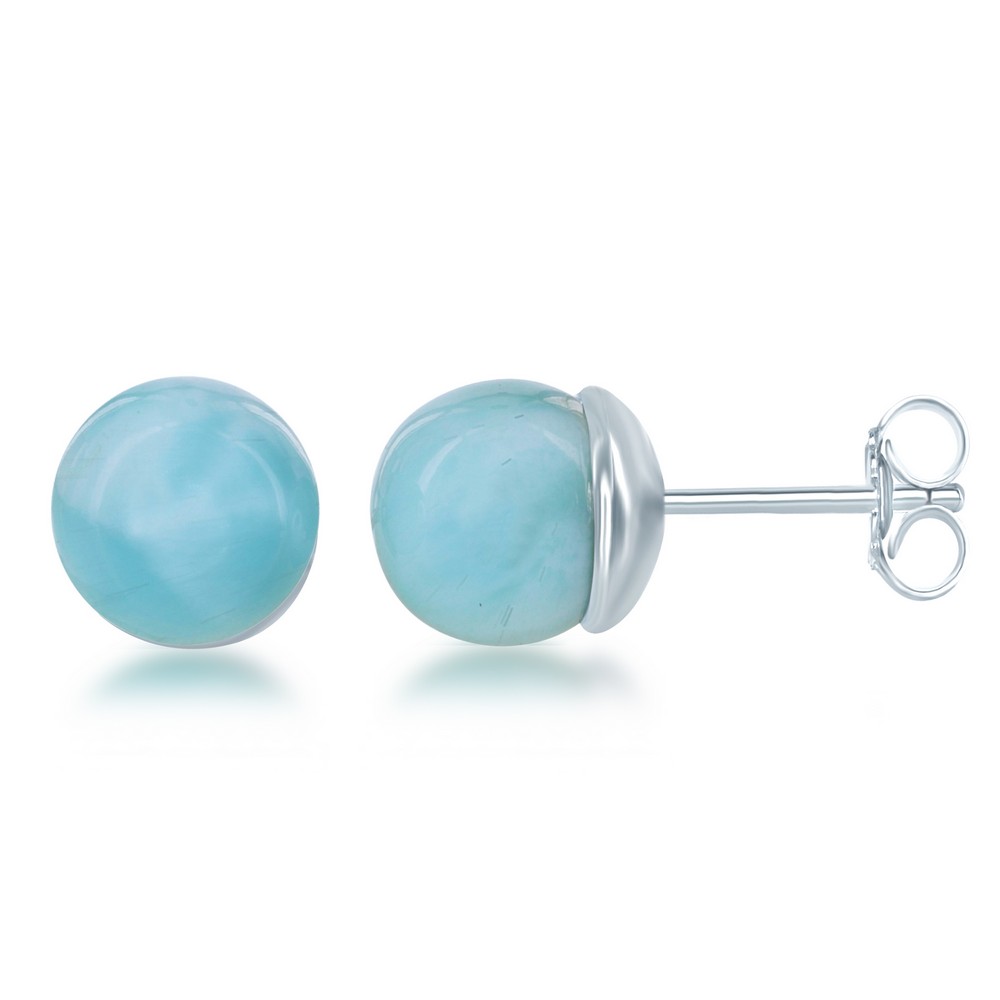 Sterling Silver 6mm Larimar Ball Stud Earrings