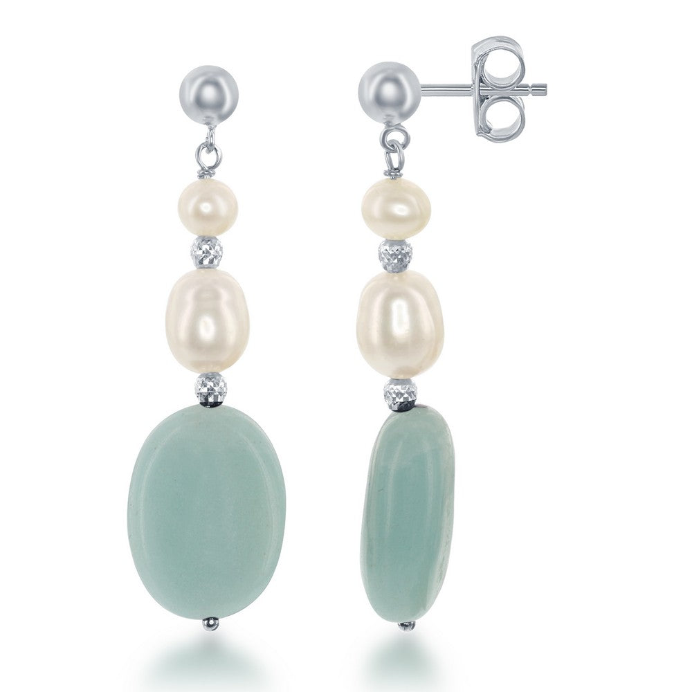 Sterling Silver Double FWP with Oval Amazonite Earrings