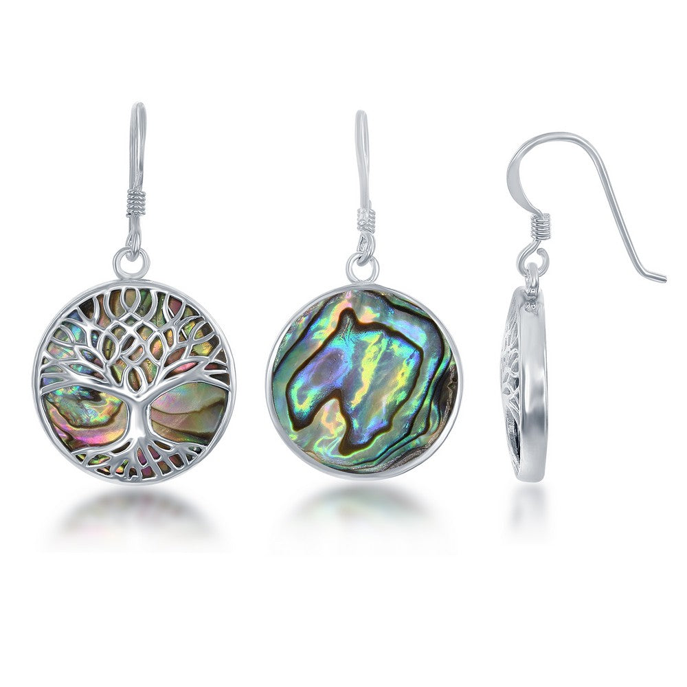 Sterling Silver Round Tree of Life Earring - Abalone