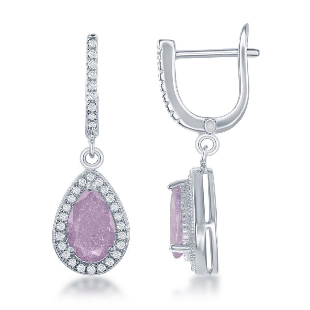 Sterling Silver Teardrop Pink Ice with CZ Border Earrings