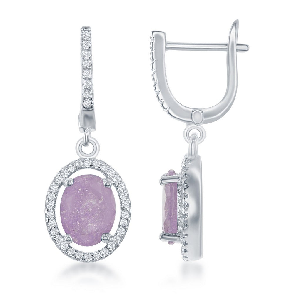 Sterling Silver Oval Purple Ice with CZ Border Earrings