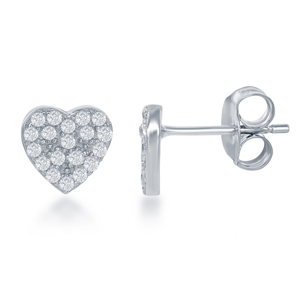 Sterling Silver Small CZ Heart Stud Earrings