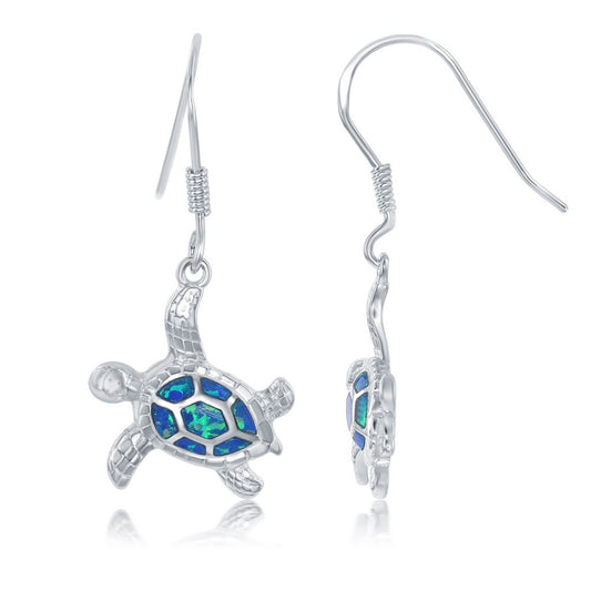 Sterling Silver Blue Opal Inlay Turtle Earrings