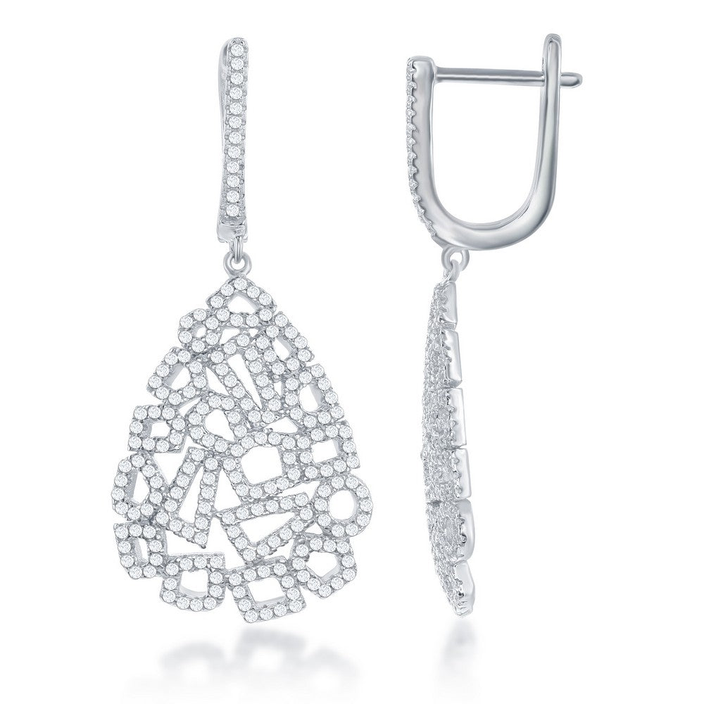 Sterling Silver Large Multi-Shaped Teardrop CZ Earrings