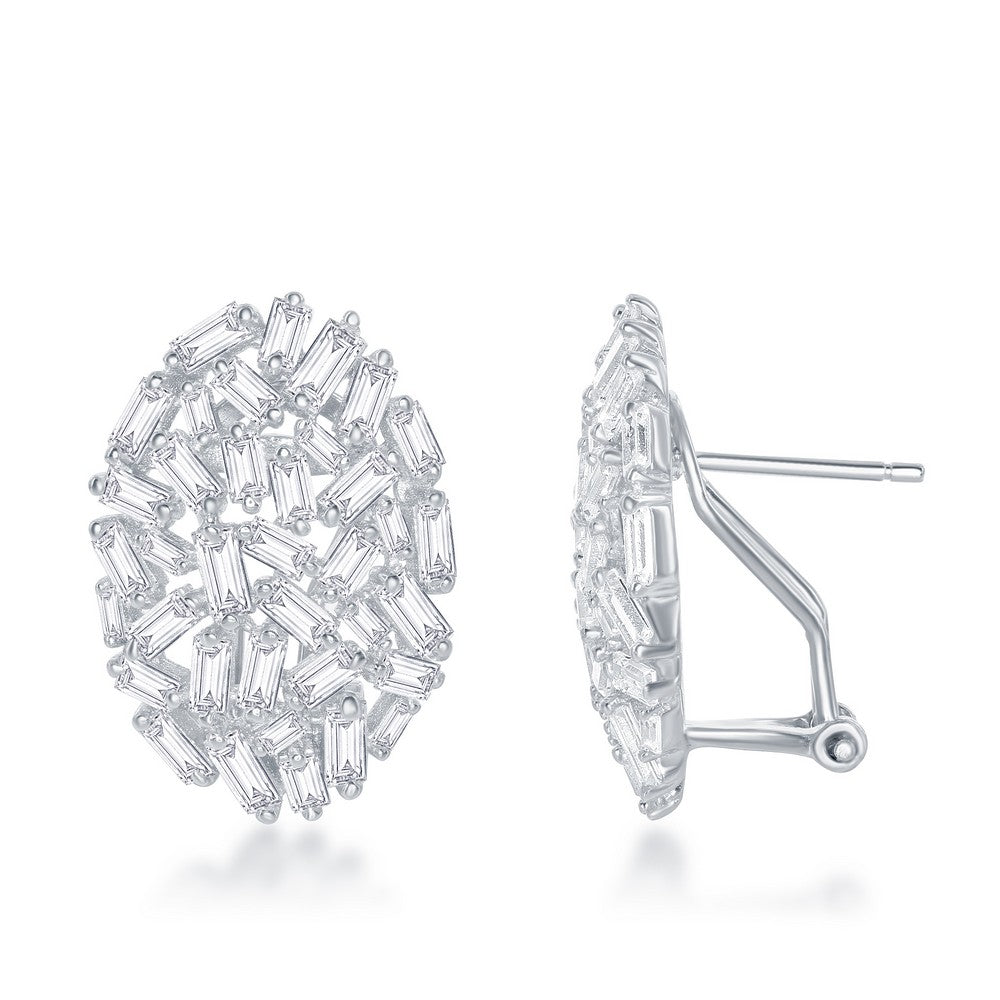 Sterling Silver Large Oval CZ with Omega Back Earrings