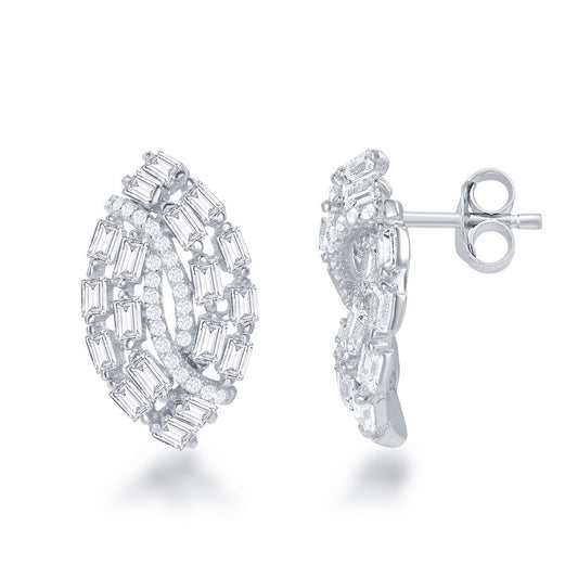 Sterling Silver Intertwinted Marquise Design CZ Earrings