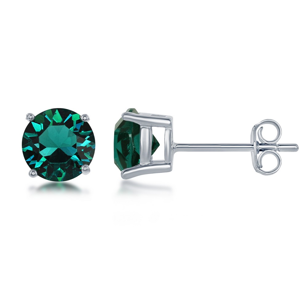 Sterling Silver 6MM  Emerald May Swarovski Element Earrings