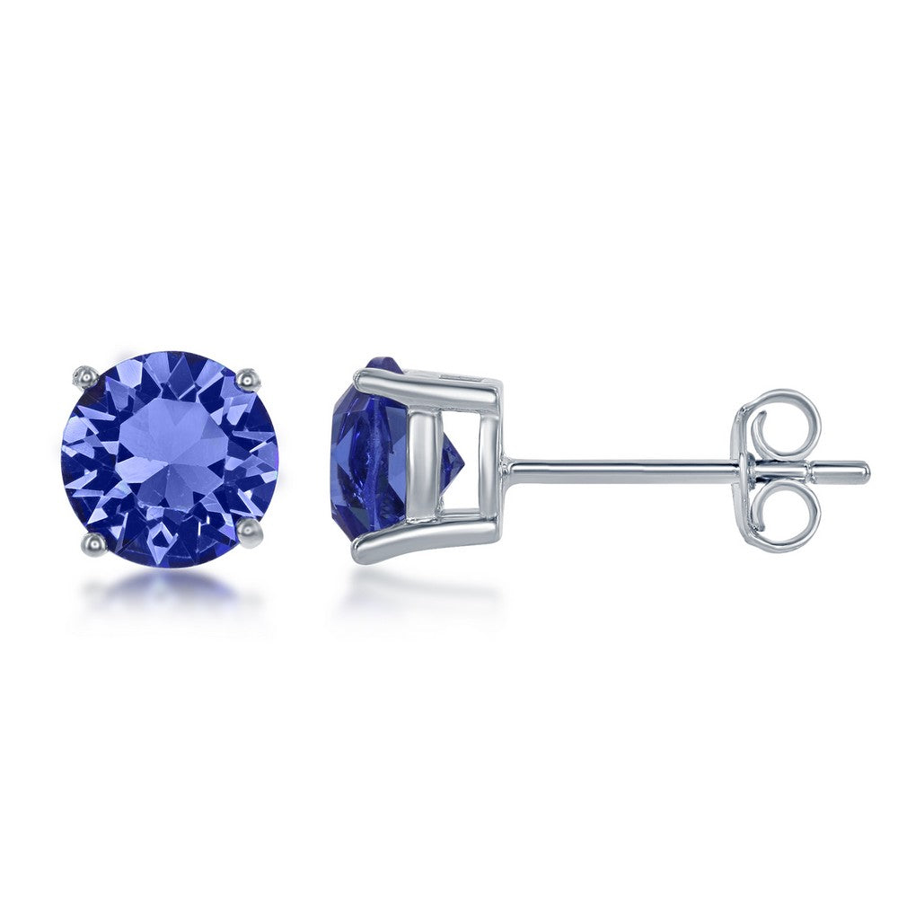 Sterling Silver 6MM Sapphire September Swarovski Element Earrings