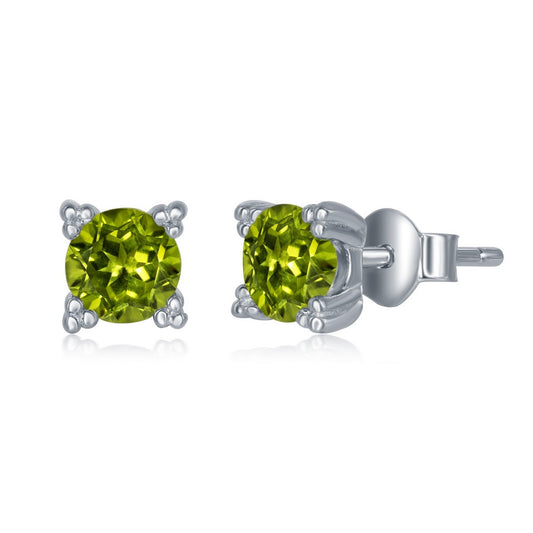 Sterling Silver 5MM Round Four Prong Stud Earrings - Peridot