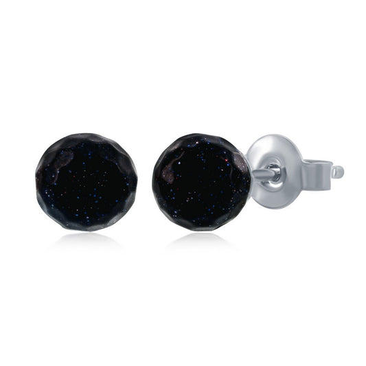 Sterling Silver Round Faceted Blue Sandstone 6MM Stud Earrings