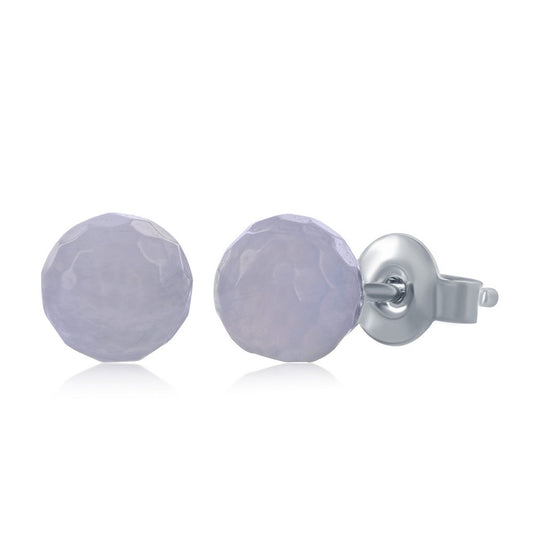 Sterling Silver Round Faceted Blue Lace Agate 6MM Stud Earrings