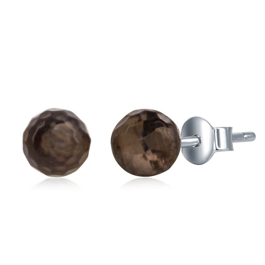Sterling Silver Round Faceted Smokey 6MM Stud Earrings