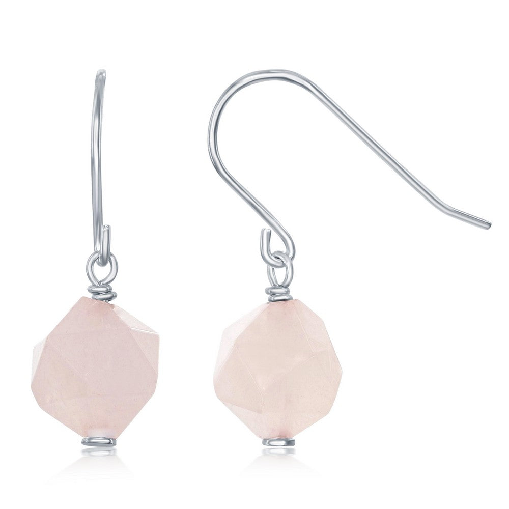 Sterling Silver Rose Quartz 8MM Rock Earrings