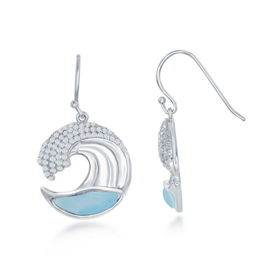 Sterling Silver Larimar Wave Design with CZs Earrings