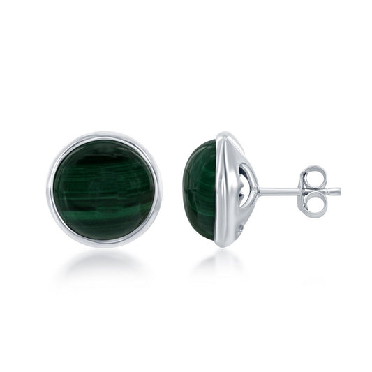 Sterling Silver Natural Stone Stud Earrings -  Malachite
