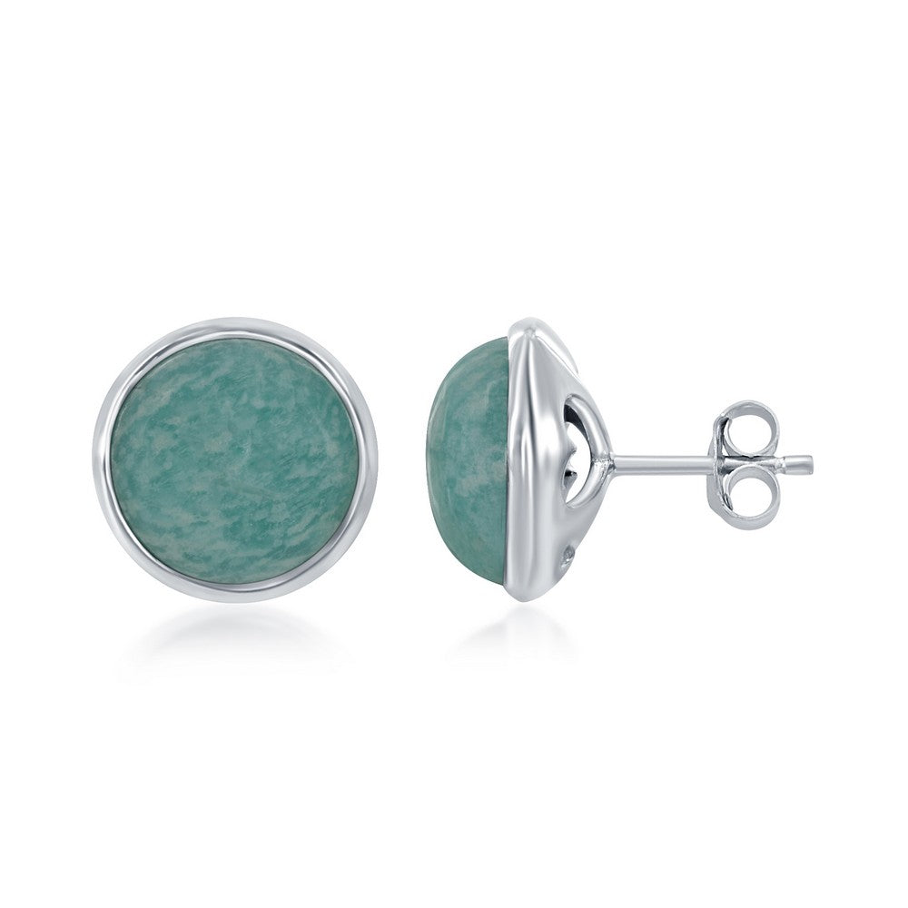 Sterling Silver Natural Stone Stud Earring - African Amazonite