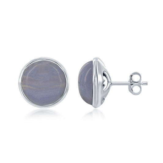 Sterling Silver Natural Stone Stud Earring - Blue Lace Agate