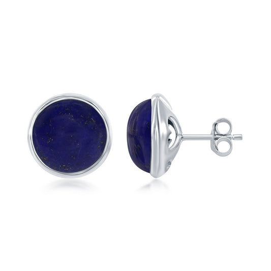 Sterling Silver Natural Stone Stud Earring - Lapis
