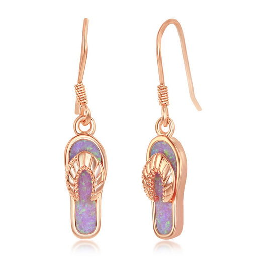 Sterling Silver Pink Inlay Opal Flip-Flop Earrings - Rose Gold Plated