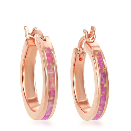 Sterling Silver Pink Opal Hoop Earrings - Rose Gold Plated