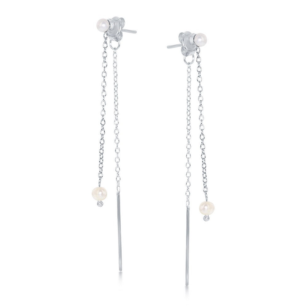 Sterling Silver FWP Stud with Hanging FWP & Bar Earrings
