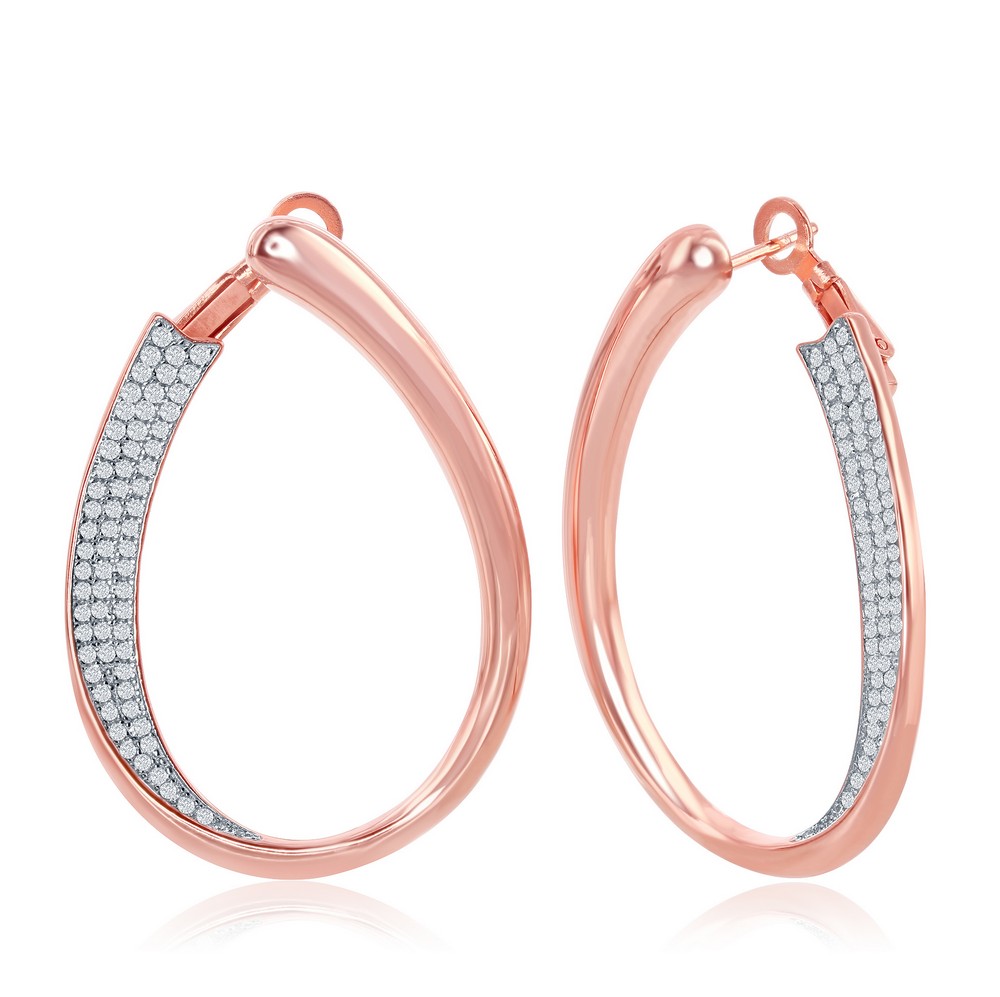 Sterling Silver Half Micro Pave J-Design Earrings - Rose Gold Plated