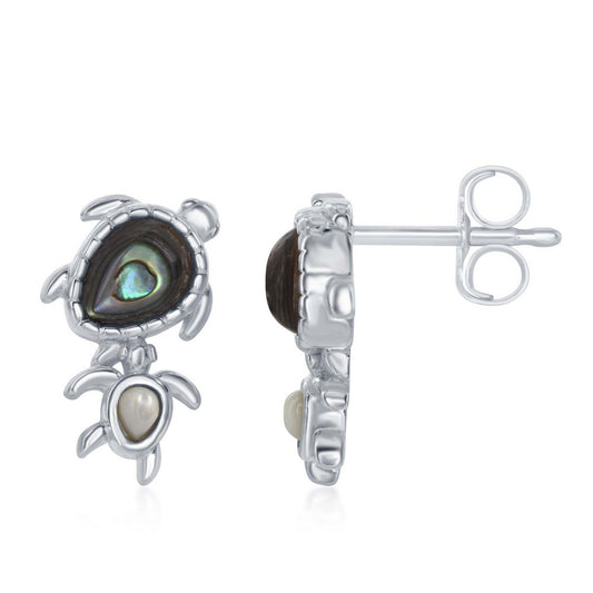 Sterling Silver Abalone Turtle with MOP Baby Turtle Stud Earrings