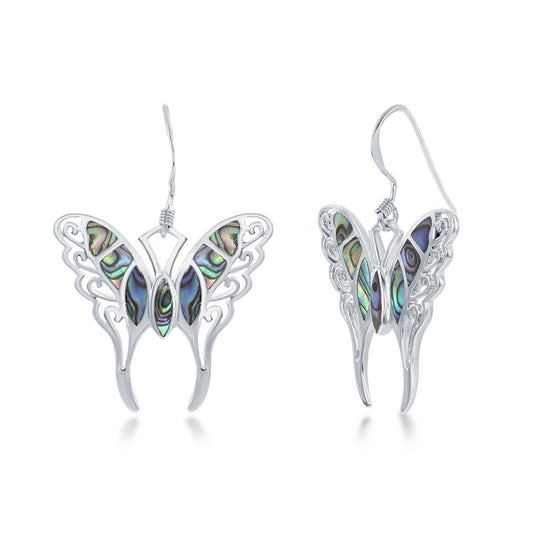 Sterling Silver Large Abalone Butterfly Earrings