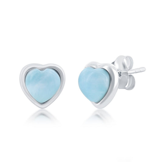 Sterling Silver Heart Larimar Stud Earrings