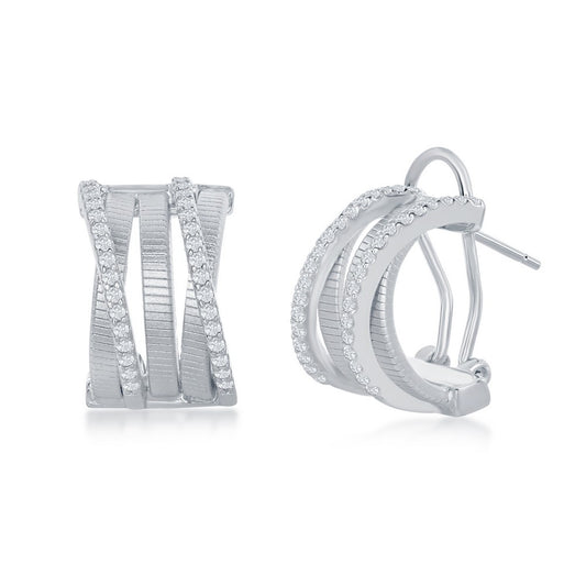 Sterling Silver Designer Earrings, Set with CZ, Bonded with Platinium