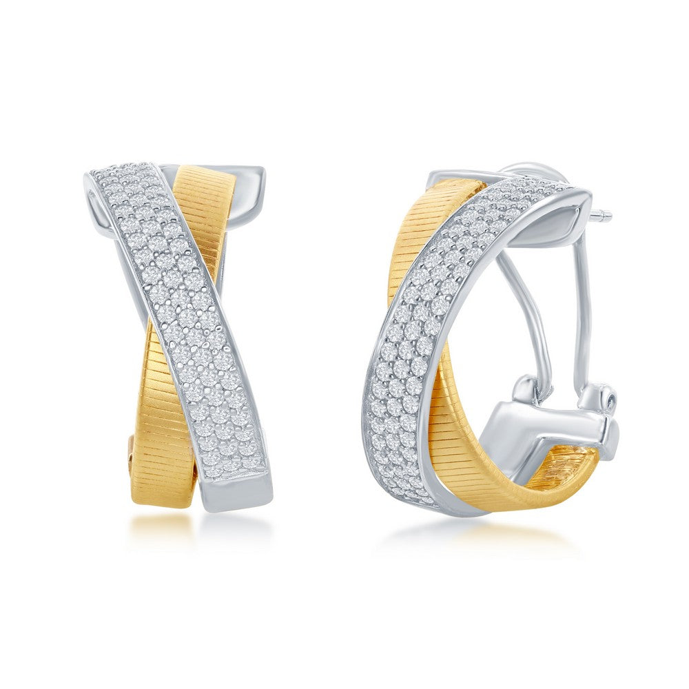 Sterling Silver Designer Earrings, Set with CZ, Bonded with 14K Gold