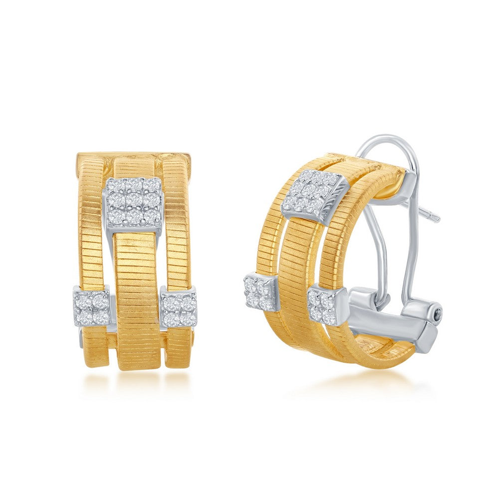 Sterling Silver Designer Earrings, Set with CZ, Bonded with 14K Gold