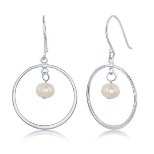 Sterling Silver Open Circle with Freshwater Pearl Earrings