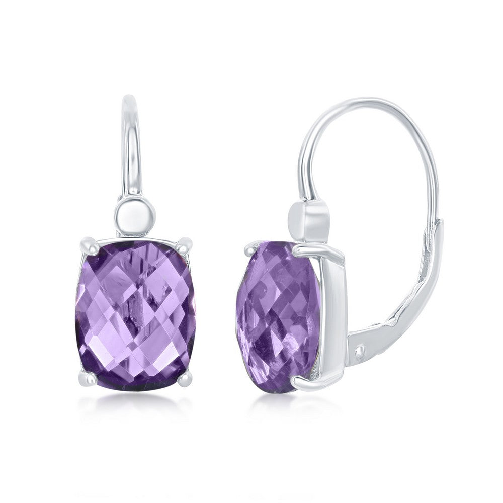 Sterling Silver Four-Prong Checkered 5.7cttw Gem Earrings - Amythist