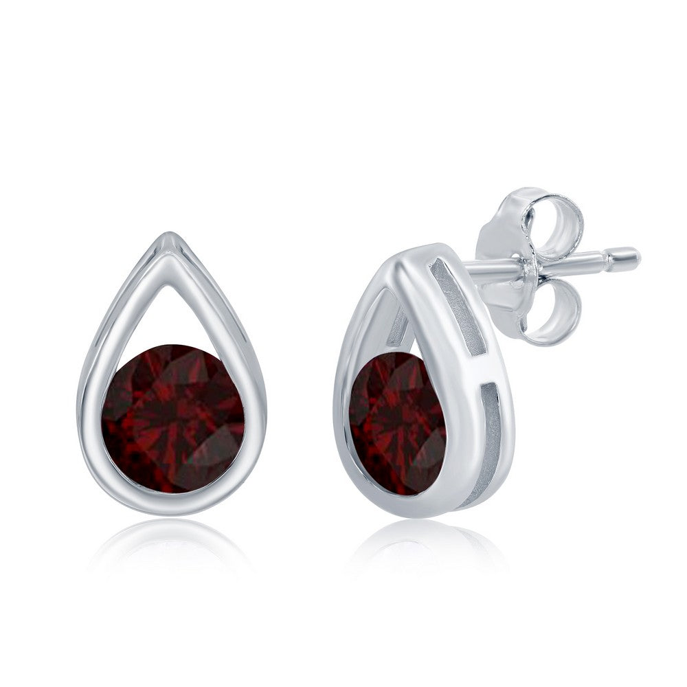 Sterling Silver Pearshaped Earrings With RoundJanuary Birthstone Gemstone Studs - Garnet