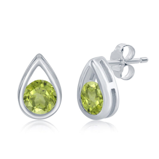 Sterling Silver Pearshaped Earrings With RoundAugust Birthstone Gemstone Studs - Peridot