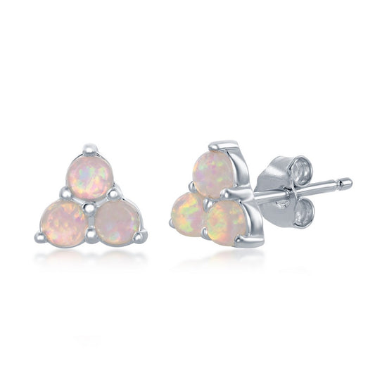 Sterling Silver Triple White Opal Cluster Stud Earrings