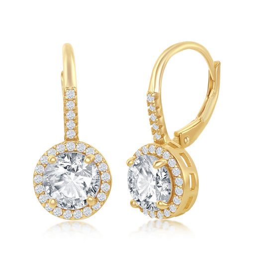 Sterling Silver Round CZ Halo Earrings - Gold Plated
